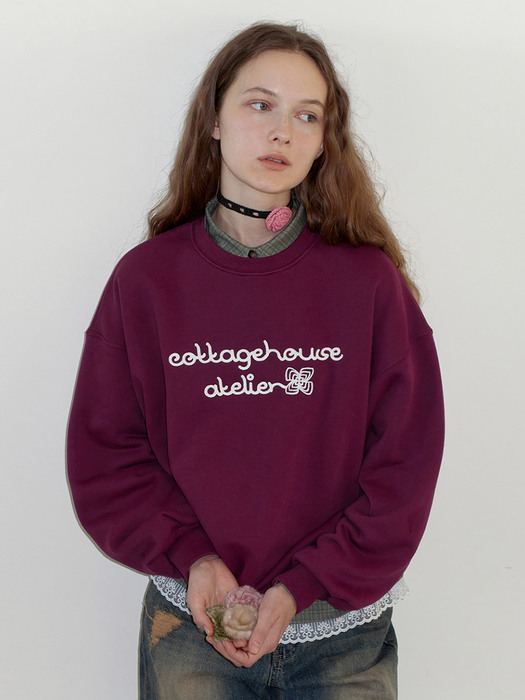 Atelier handle embroidery sweatshirt. Wine