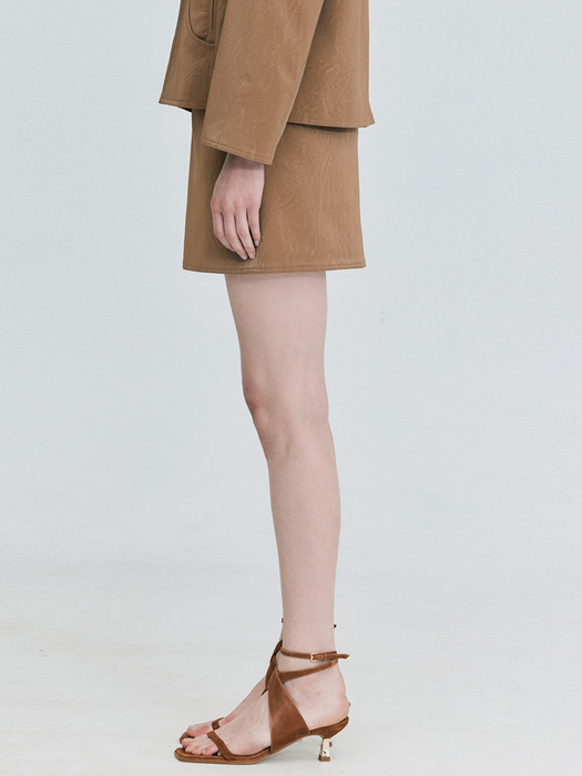 Leather Mini Skirt_Camel
