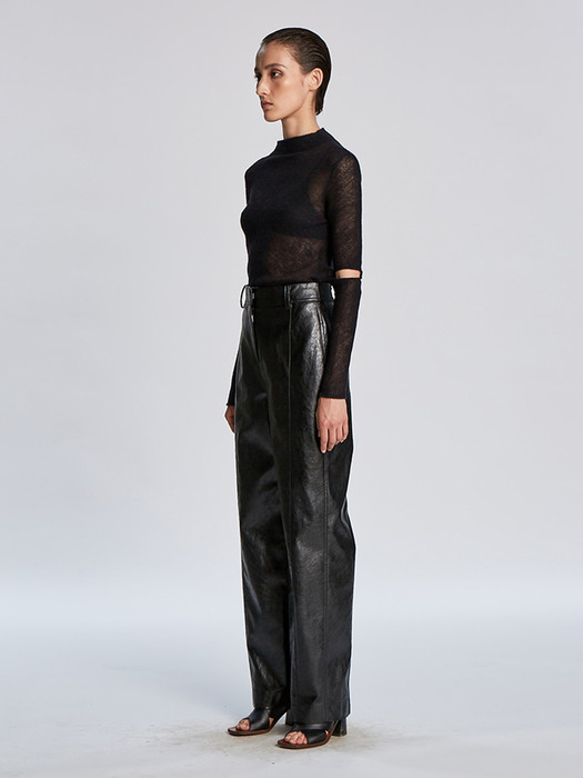 SEE THROUGH SLIT POINT KNIT PULLOVER (BLACK)