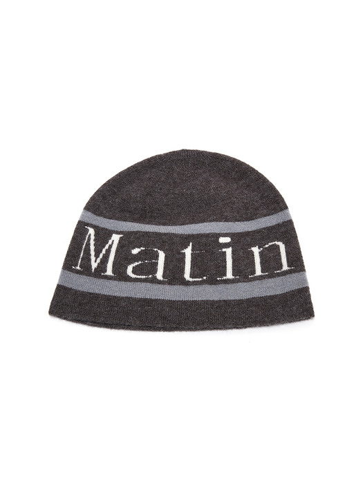 Matin Kim마뗑킴]STRIPE LOGO SHORT BEANIE IN GREY