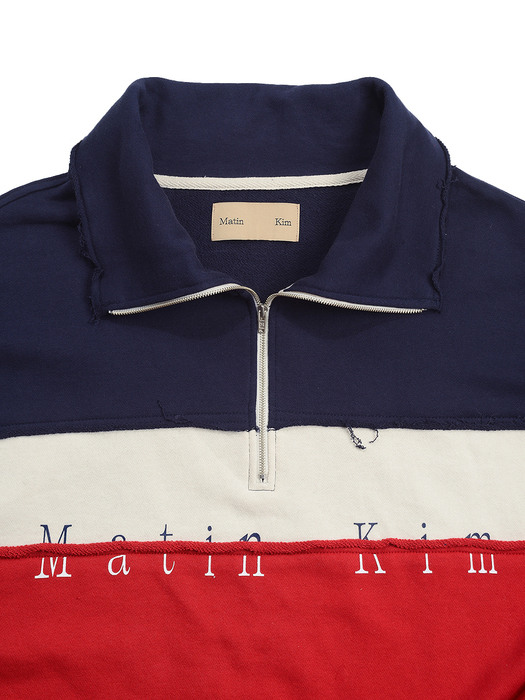 Matin Kim마뗑킴]COLOR BLOCK LOGO HALF ZIP SWEATSHIRT IN RED