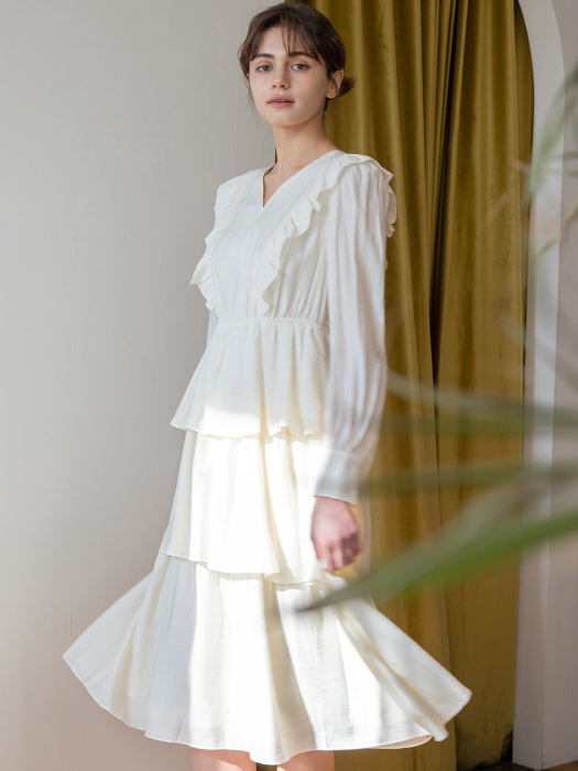 WED_Frill v-neck layered dress_WHITE