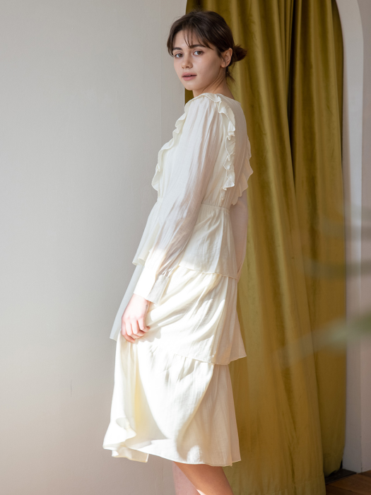 WED_Frill v-neck layered dress_WHITE