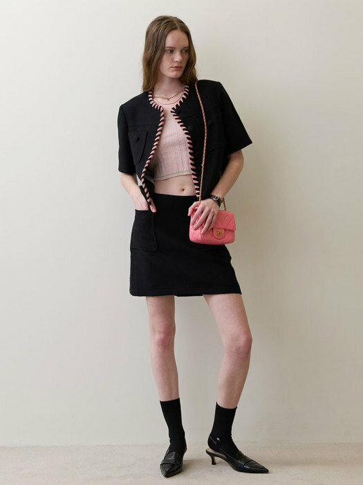 23 Summer_ Black Tweed Mini Skirt