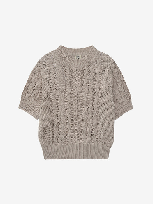 COTTON HALF SLEEVE CABLE KNIT TOP