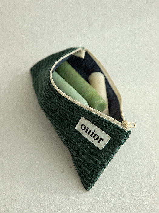 ouior flat pencil case - corduroy midnight green (topside zipper)
