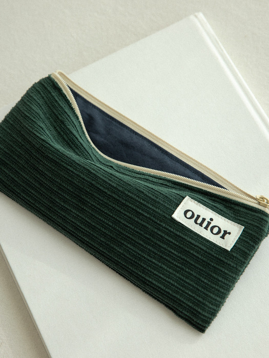 ouior flat pencil case - corduroy midnight green (topside zipper)