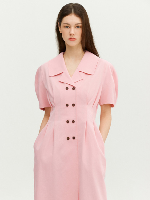 POMPEI Big collar puff sleeve H-line one piece (Light pink)