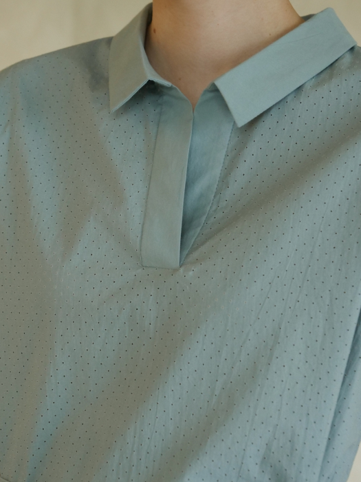 Punching Detail Shirt Blouse _ L.Blue
