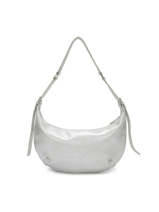 ZIPPER LEATHER ROUND BAG IN SILVER