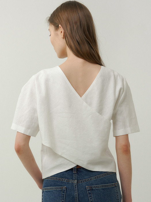 linen cross blouse (white)