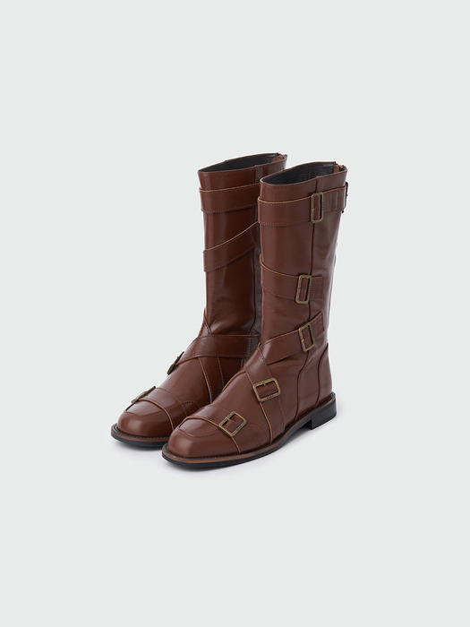 XENDA Buckle Strap Boots - Brown