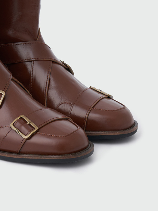 XENDA Buckle Strap Boots - Brown