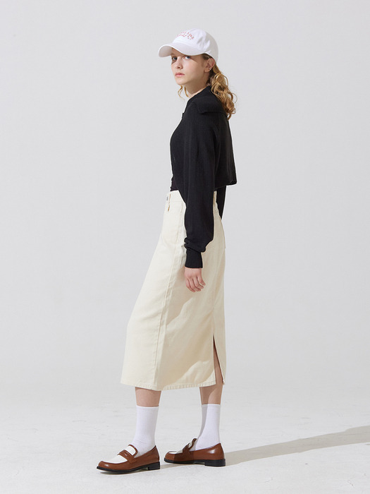 Piff embroidery denim long skirt - cream