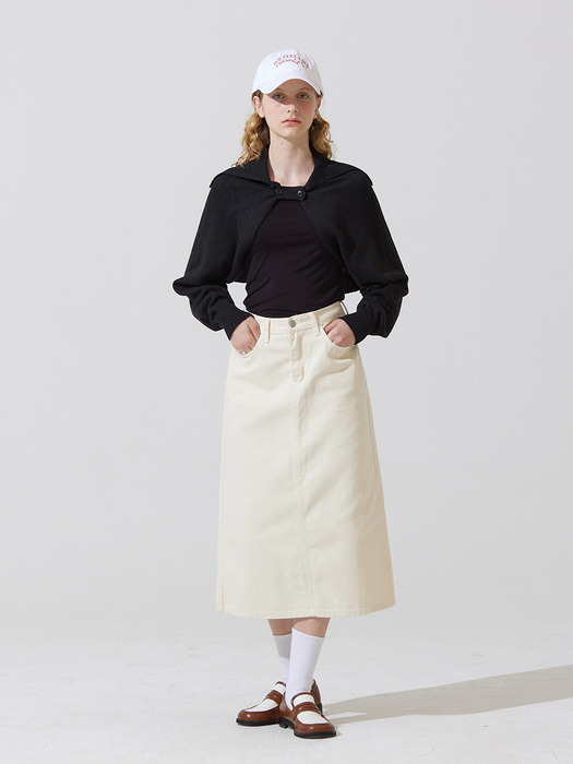 Piff embroidery denim long skirt - cream