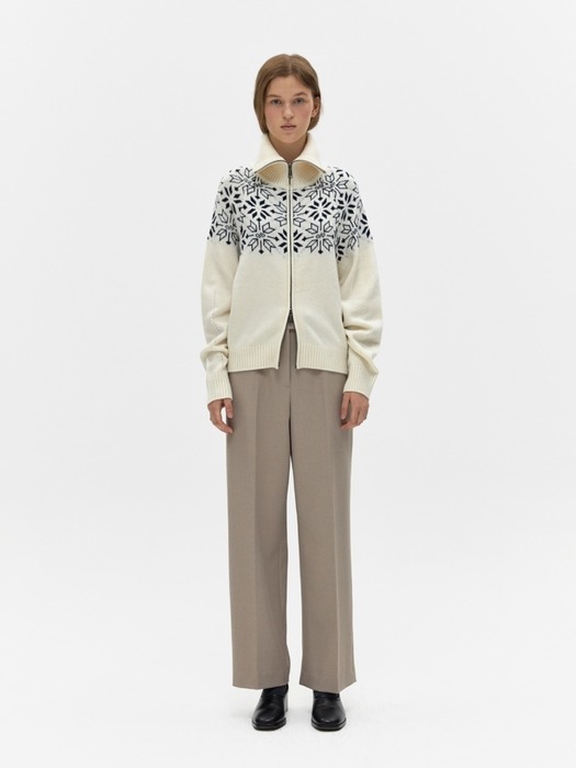 jacquard zip-up knit - ivory