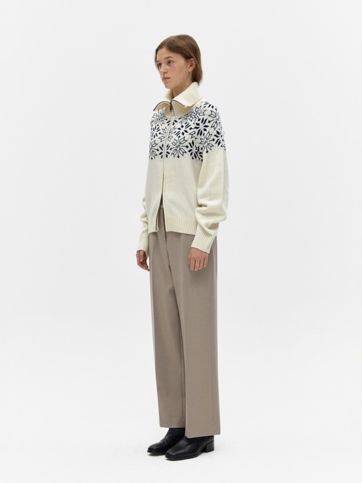 jacquard zip-up knit - ivory