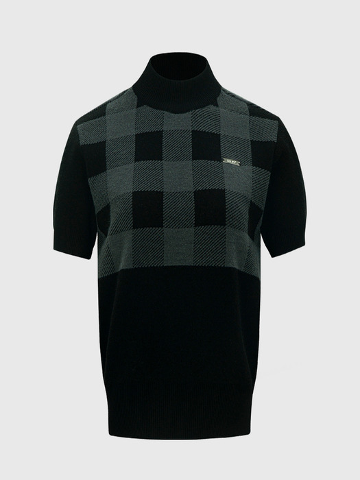 넥 카라 체크 니트 티셔츠 (블랙) _L3C1-NT08K