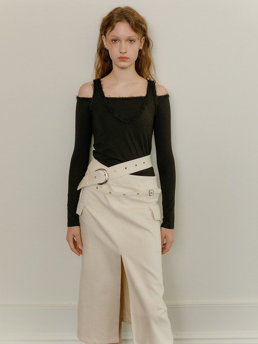 Unbalanced belt cargo skirt (cream)