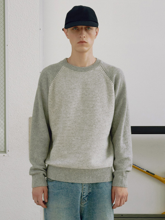 [Men] Wool Cotton Stripe Sweater (Melange Grey)