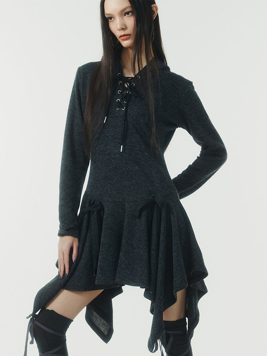 Fairy Lace Up Hood Dress (CHARCOAL)