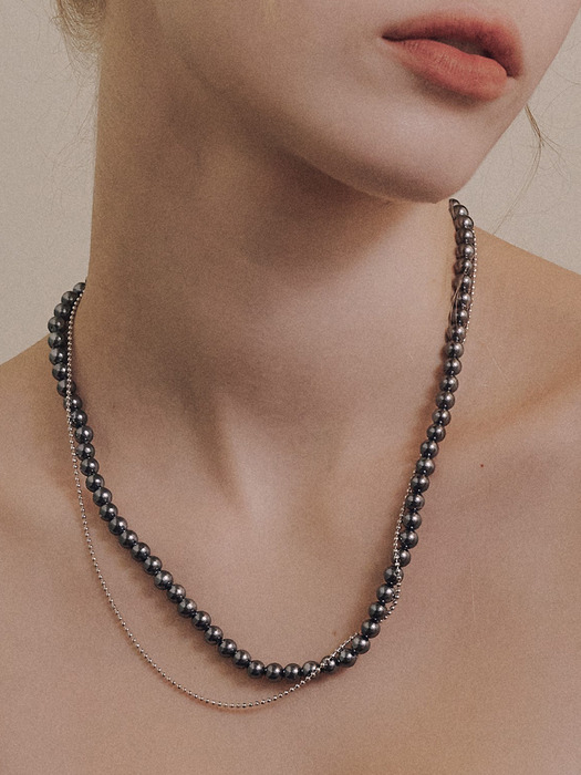 chain layered pearl necklace [Gray_Silver]
