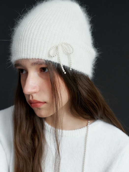 Pearl Ribbon Angora Beanie_5COL (L234MCP030)