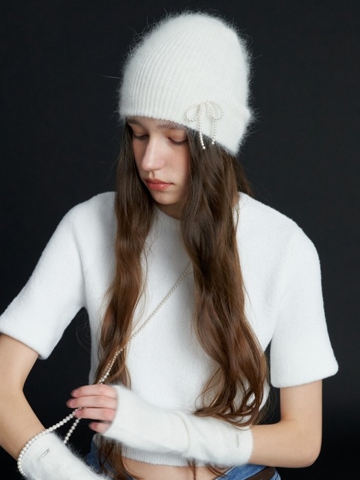 Pearl Ribbon Angora Beanie_5COL (L234MCP030)