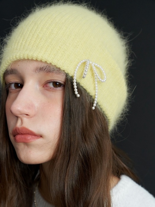 Pearl Ribbon Angora Beanie_5COL (L234MCP030)