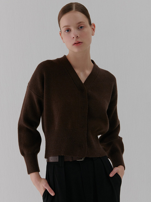 V-NECK SNAP CARDIGAN BROWN