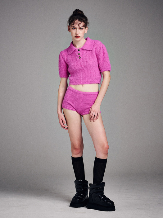 FLUFFY CROPPED TOP SHORT SLEEVE_FUCHSIA