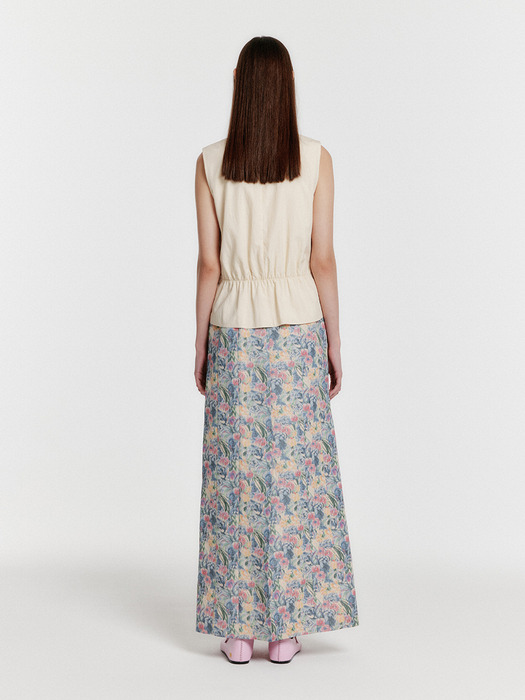 YEXS Floral Maxi Skirt - Cream/Blue Multi