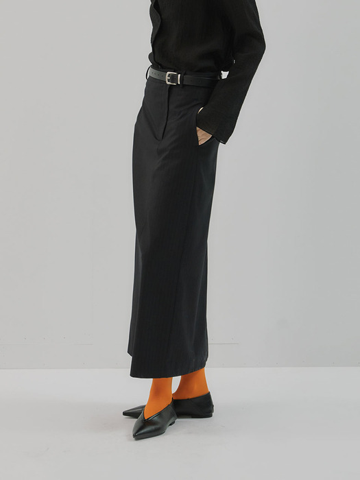 24SS Stripe Maxi Slit Skirt _black