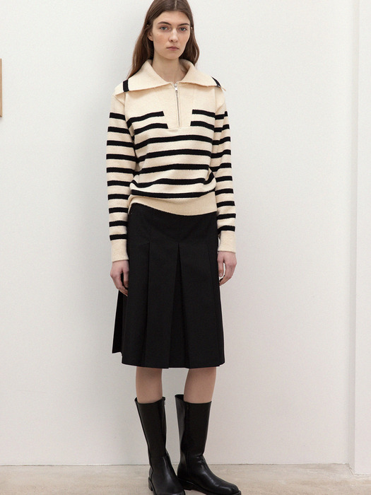 cotton pleat midi skirt (black)