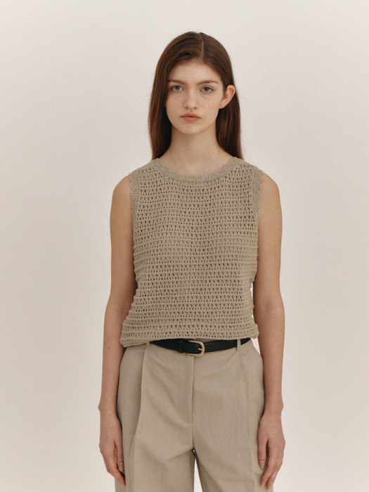 Crochet Knit Vest(Khaki)