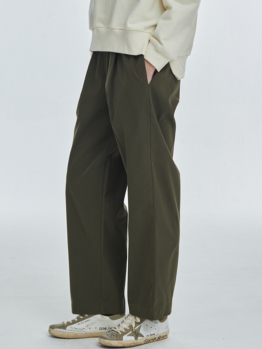 One Tuck wide banding pants [Khaki]