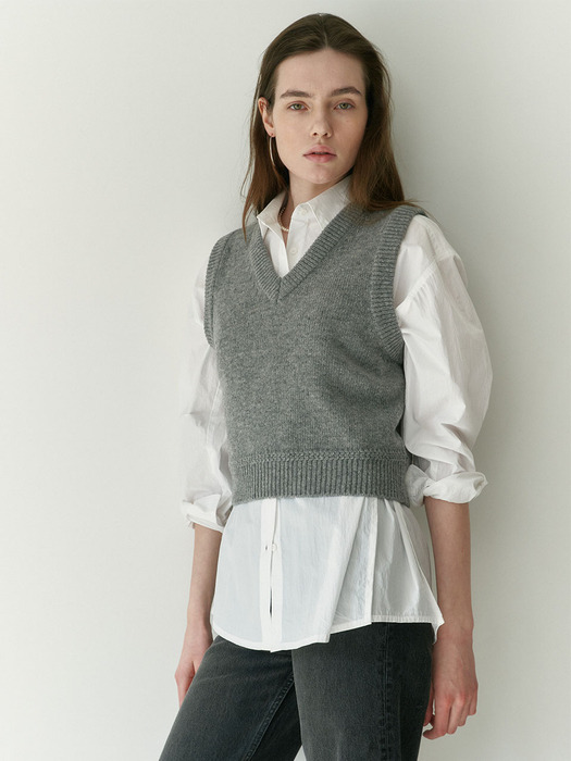 Wool 100 Vneck Knit Vest Grey_S241VE01