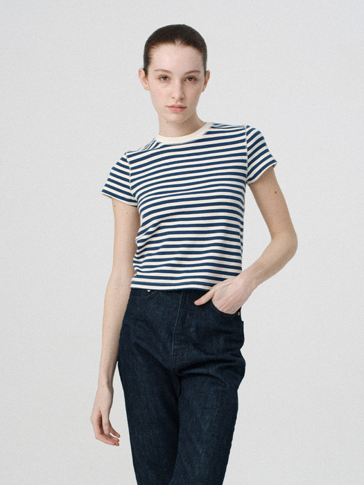 Pippa stripe rib t-shirt (Ivory navy)