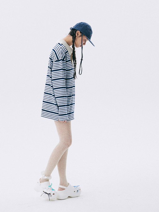 Stripe Rugby Boxy T-shirt_Navy