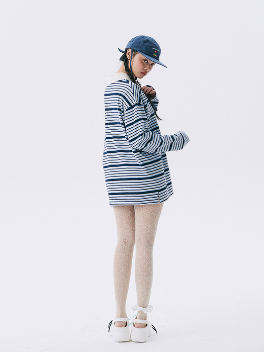 Stripe Rugby Boxy T-shirt_Navy