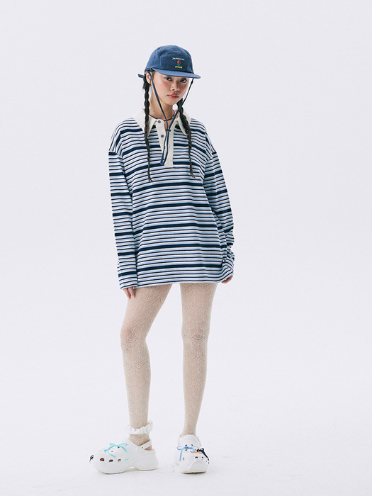 Stripe Rugby Boxy T-shirt_Navy