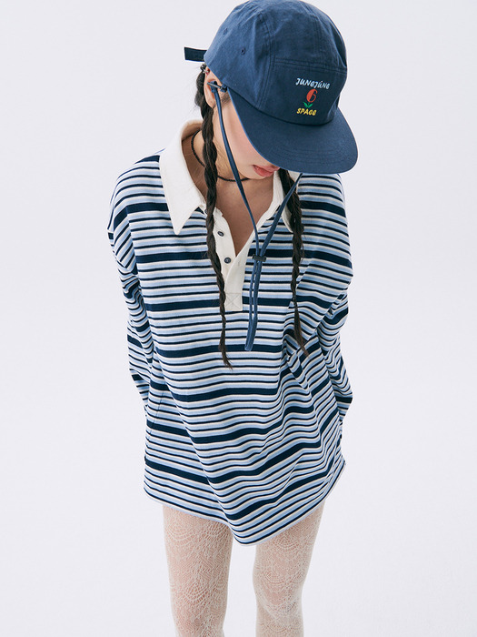 Stripe Rugby Boxy T-shirt_Navy