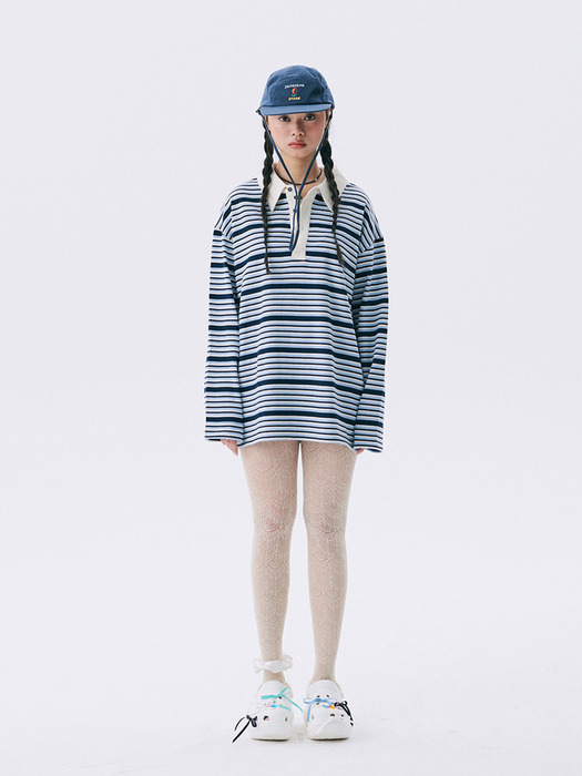 Stripe Rugby Boxy T-shirt_Navy