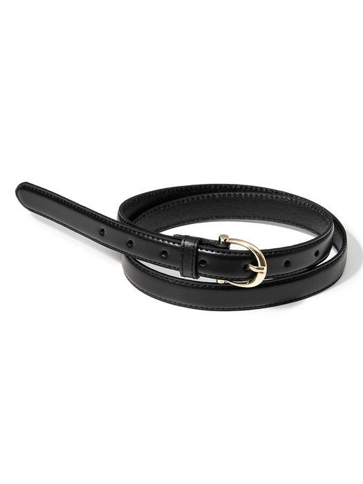 (W) chic gold bell buckle cowhide leather belt (T016_black)