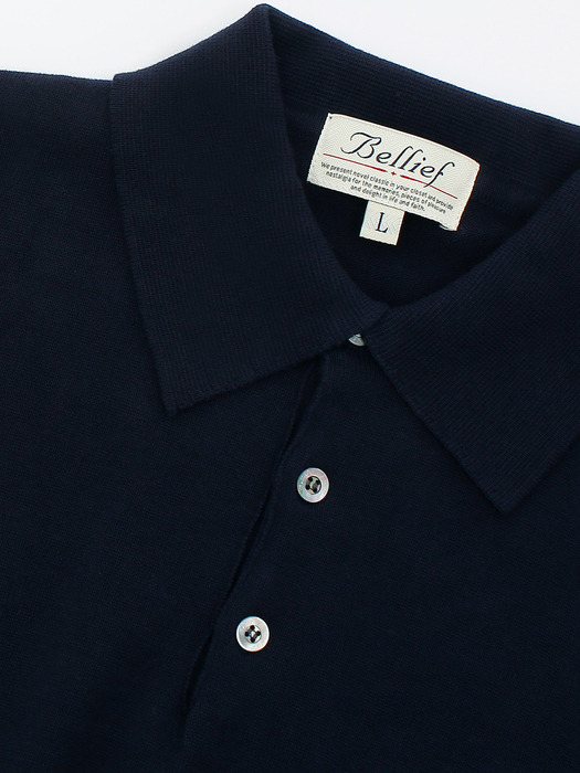 Essential Short Sleeve Polo Knit (Navy)