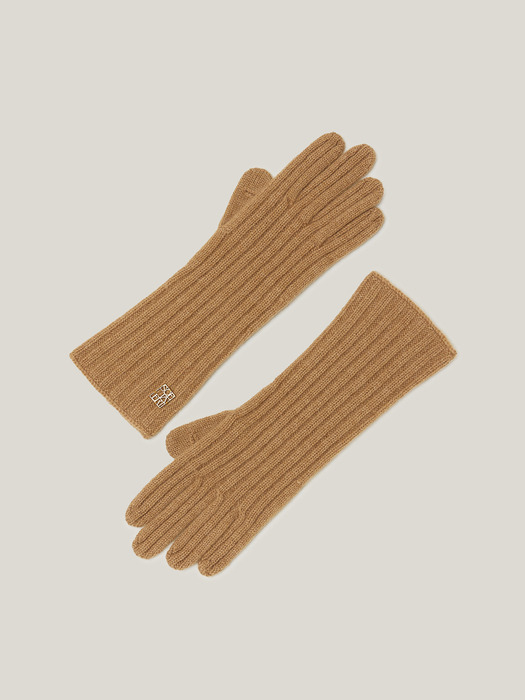 Cashmere 100% Ella Ribbed Finger Hole Gloves For Womens (Bright Camel)