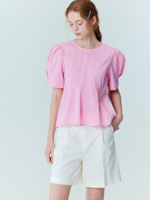 Back Ribbon Detail Peplum Blouse_Pink