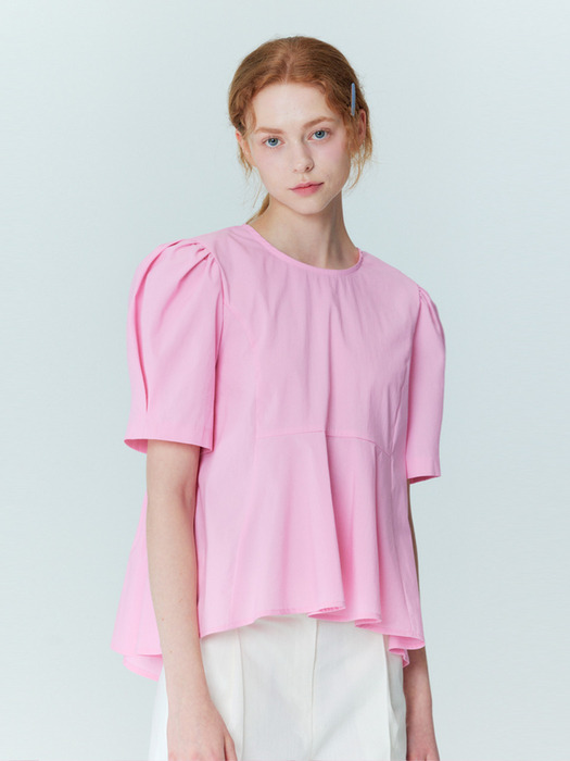 Back Ribbon Detail Peplum Blouse_Pink