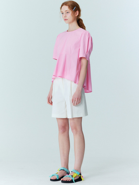 Back Ribbon Detail Peplum Blouse_Pink