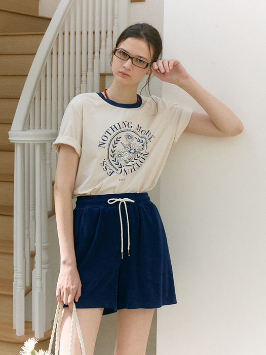 FLOWER ROUND HALF SLEEVE T-SHIRT (cream ivory)